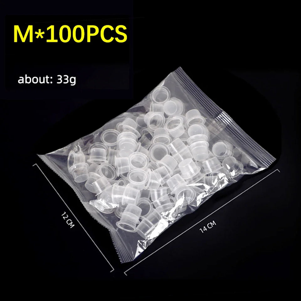 100pcs Tattoo Ink Pigment Cup Large Medium Small Ring Color Permanent Makeup Microblading Cap Lip Eyebrow Supplies Color Cream