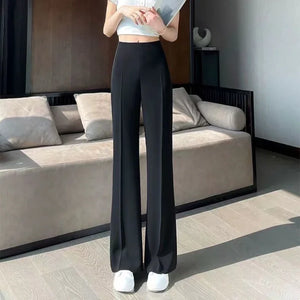 Long Clothing High Waist Flare Trousers for Woman Black Zipper Women's Pants G Elastic Casual Autumn Original Cotton Outfits 90s