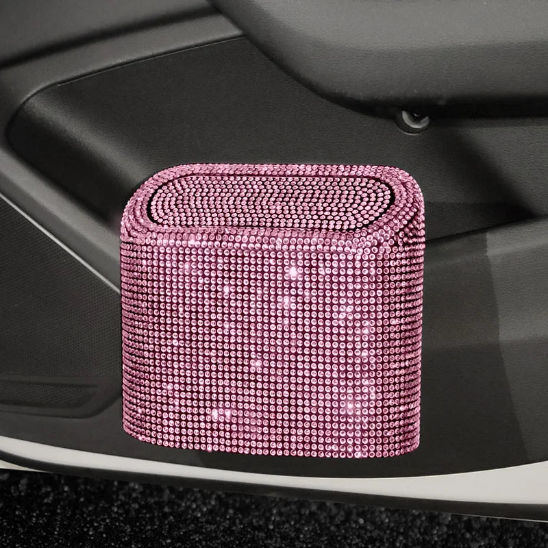 Glitter Trash Can Auto Supplies Storage Box Garbage Grabber Bling Rhinestone Interior Accessories Square Pressing Car Trash Bin