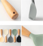 Creative Standing Silicone Rice Spoon Wooden Handle Non-stick Spatula Heat Resistant Rice Paddle Food Kitchen Cooking Tools