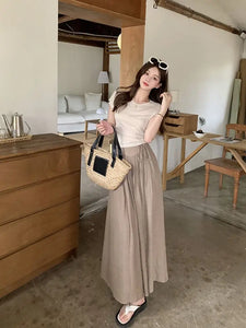 Women Elegant All-match Solid Color Wide Leg Pants Summer Simplicity Elastic High Waist Casual Lace Up Trousers Female Clothing