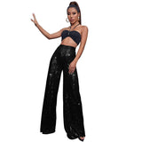 High Waisted Glitter Pants for Women 2023 Spring Summer Clothing Sparkly Sequin Loose Wide Leg Trousers Party Clubwear