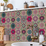 24 Pieces Retro Mandala Wall Stickers Kitchen Self-Adhesive Waterproof Tile Stickers Bathroom Decor Moroccan Pvc Decal Art Mural