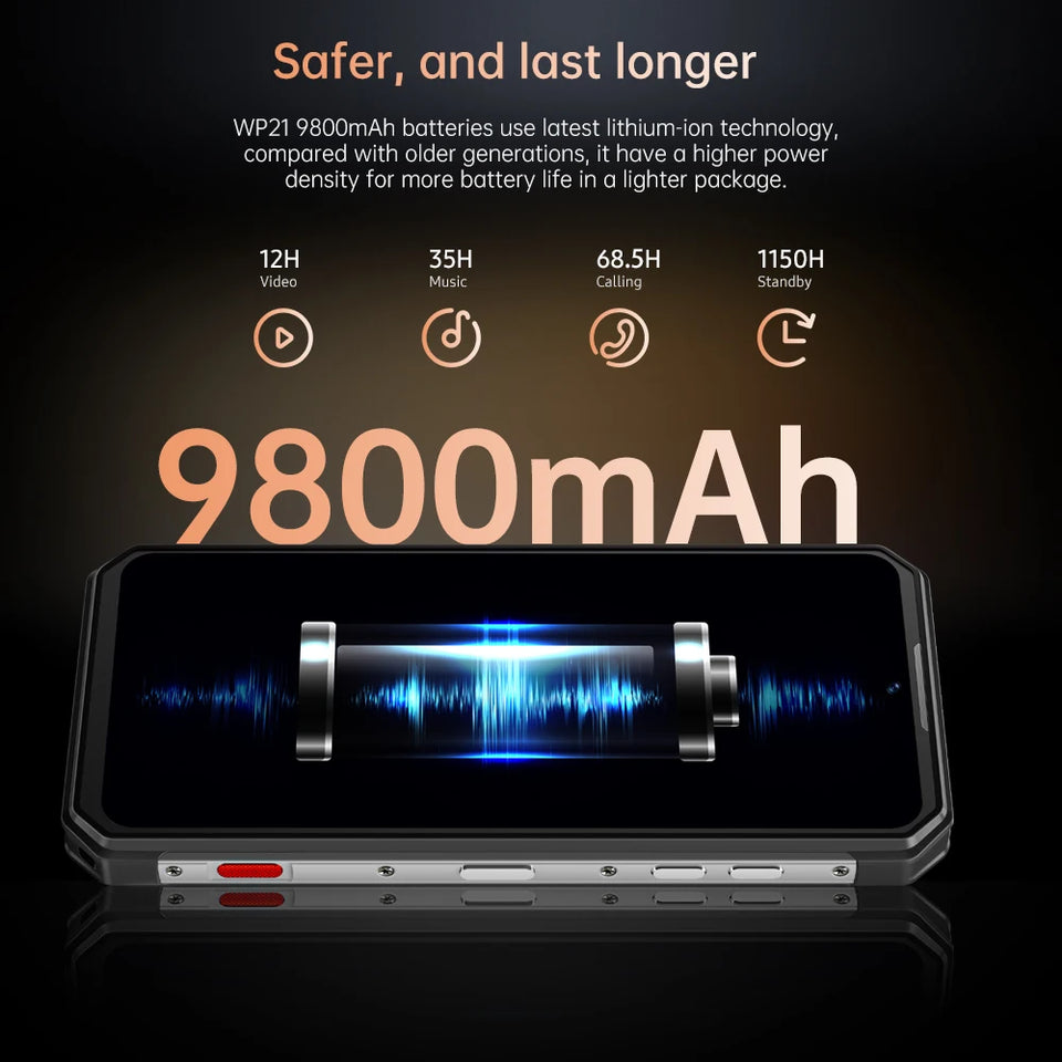 Oukitel WP21 Rugged Cell Phone Night Vision, 9800 mAh, Mobile phone 12GB+256GB, 64MP Camera, Smartphone 66W,120 Hz Helio G99