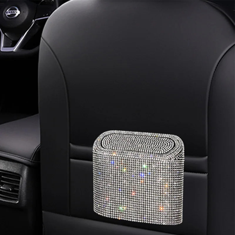 Glitter Trash Can Auto Supplies Storage Box Garbage Grabber Bling Rhinestone Interior Accessories Square Pressing Car Trash Bin