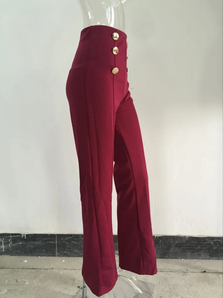 casual high waist long pants women office lady slim shirts & blouses wild pantalones clothing elegant Button straight leg pants