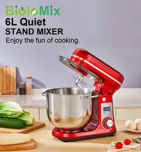 BioloMix Kitchen Food Stand Mixer, Blender, Quiet Motor, Cream Egg Whisk, Whip Dough Kneader, 6-Speed, 1200 W, 6 L, DC