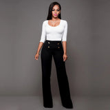 casual high waist long pants women office lady slim shirts & blouses wild pantalones clothing elegant Button straight leg pants