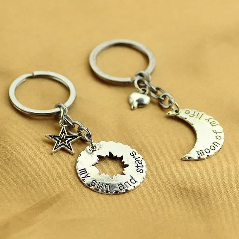 2pcs/set My Sun and Stars Moon of  Life Key Chain Couple Relationship  Ring Jewelry Gifts for Her  Him