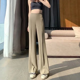 Long Clothing High Waist Flare Trousers for Woman Black Zipper Women's Pants G Elastic Casual Autumn Original Cotton Outfits 90s