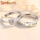 Zircon Love Heart Couple Rings for Women Men Lover Jewelry Silver Color Letter Ring Valentine's Day Girlfriends Gift