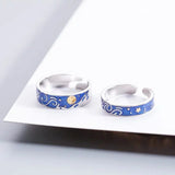 Anime 925 Sterling Silver Van Gogh Starry Sky Open Couple Ring New Fashion Ring Anime S925 Ring for Women Men Jewelry Gift