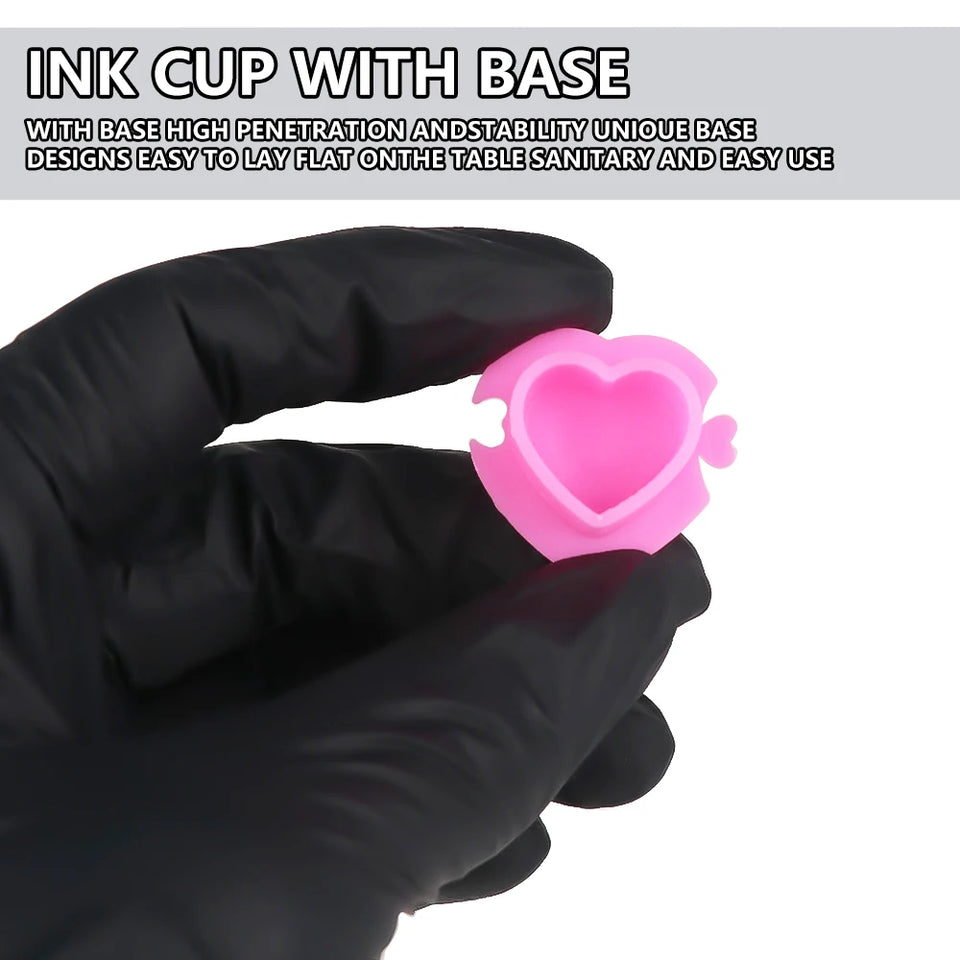 50PC Heart Design Disposable Tattoo Ink Cups With Base Plastic Pigment Container Microblading Permanent Makeup Supplies Body Art