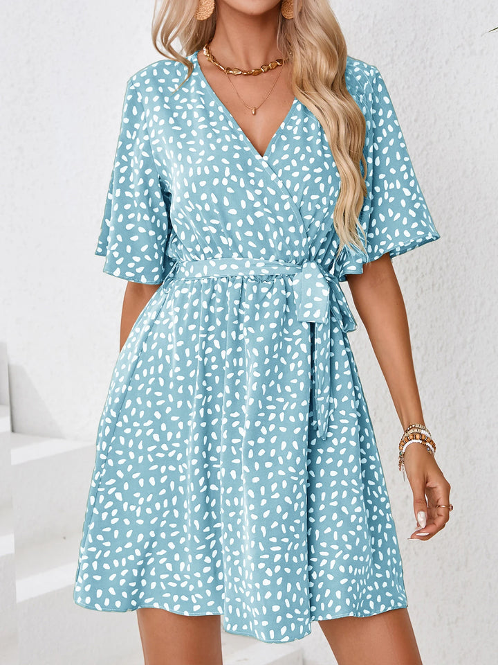 Summer Elegant Printed V Neck Mini Dress